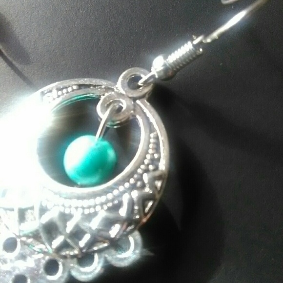 New Shiny Silver Fashion Drop Turquoise Earrings - Picture 3 of 5